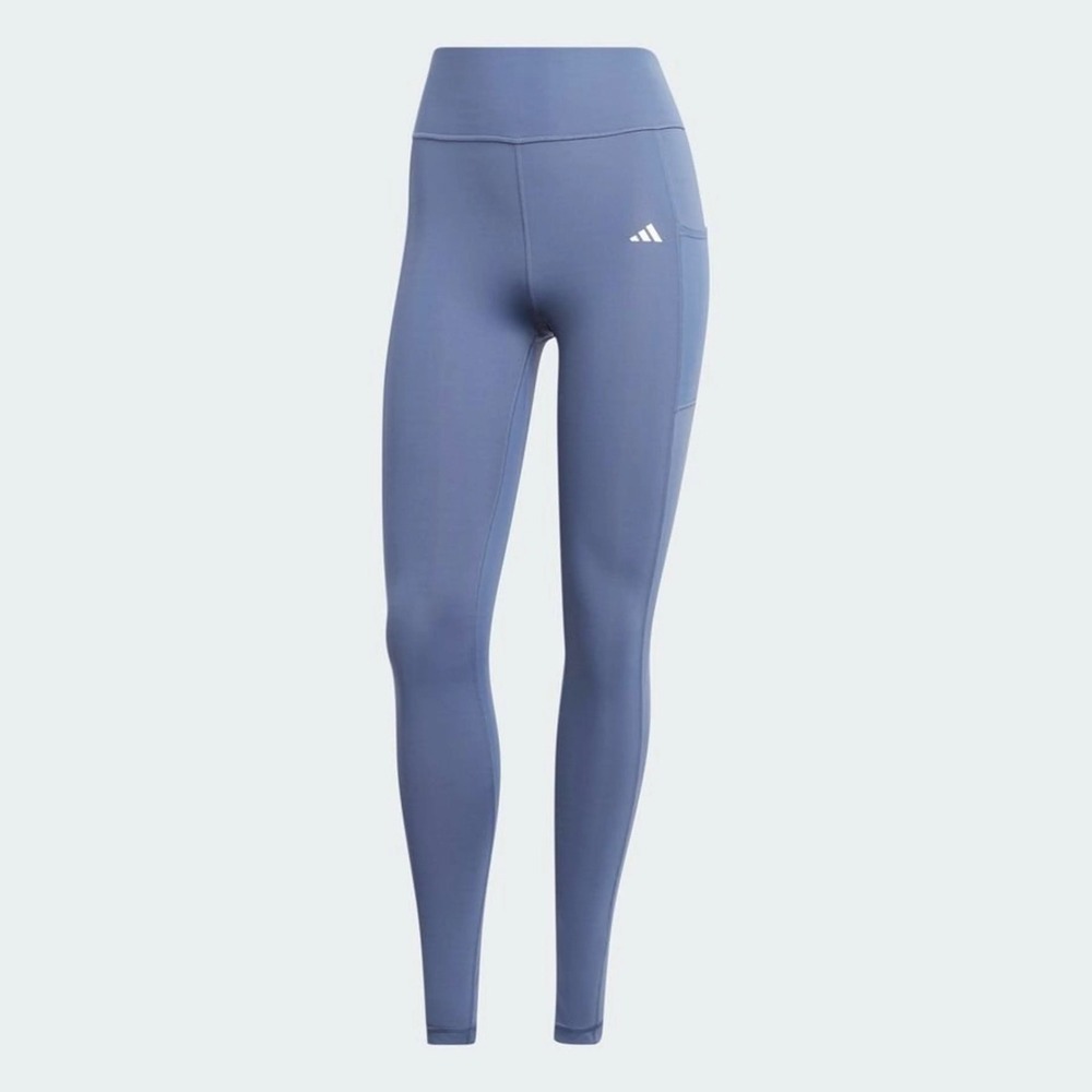 Adidas Optime Training Leggings Womens Small Blue High Waisted Side Pocket Gym